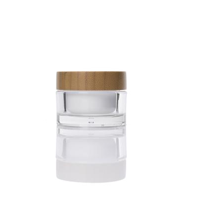 China 15g 30g 50g Acrylic Cosmetic Cream Jar Luxury Cosmetic Packaging Skin Care Cream Double Wall With Bamboo Screw Lid for sale