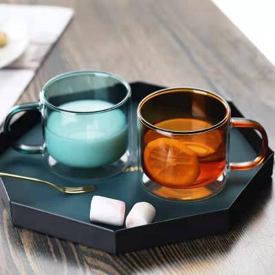 China Double Wall Glass Disposable High Quality Colorful Coffee Cup With Handle 250ML Glass Tea Cup for sale