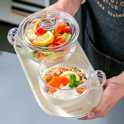 China Hot Sale Disposable Round Cups Heat Resistant With Lid Fruit Salad Kitchen Food Storage Container Glass Bowl for sale