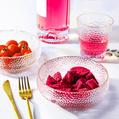 China Viable small fresh home creative fruit vegetable salad dessert bowl Phnom Penh hammered clear glass bowl for sale