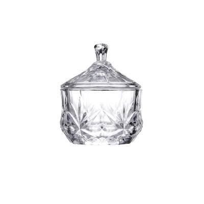 China High Quality Elaborate Viable Luminous Glass Candy Jar Sugar Design Glass Box With Lid for sale