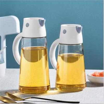 China Stored Honey Olive Container Kitchen Color Glass Single Jug Oil Dispenser Glass Household Vinegar Bottle Automatic Opening Oil Bottles for sale