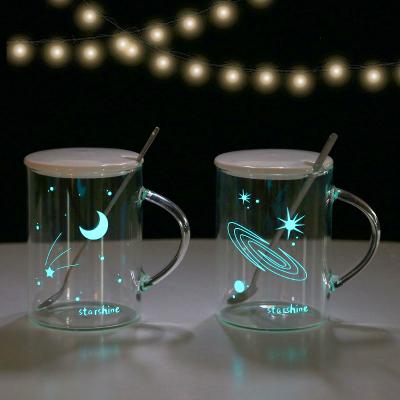 China New Minimalist Design Water Luminous Creative Fancy Glass Cups With Handle Milk Coffee Tea Juice Glass Cup Mug for sale