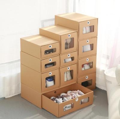 China Recycled materials paper type transparent kraft paper shoe cabinet pull-out shoe box storage box paper cardboard drawer hard box for sale