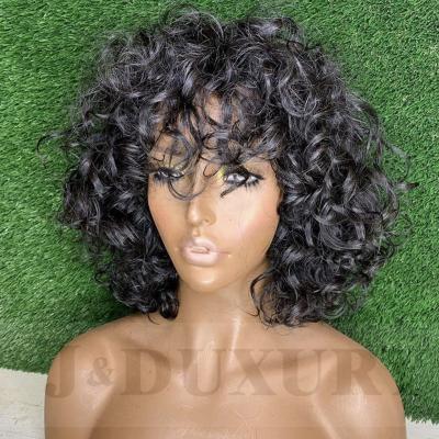 China FRENCH LOOP Short Curly Hair Lace Wigs For Women Color Women Cheap Virgin Brazilian Human Hair Deep Curly Lace Wigs With Bangs Short Hair Wigs for sale