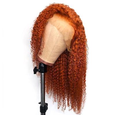 China 350# Curly Nacarat Kinky Curly Full Lace Brazilian Human Hair Wig, Curly Human Virgin Hair Color Women Wigs for sale