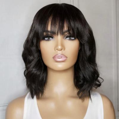 China Short Body Wave Body Wave Hair With Bangs 100% Glueless HD Full Lace Human Hair Wigs For Black Women Bangs Cheap Wigs T Piece Wig for sale