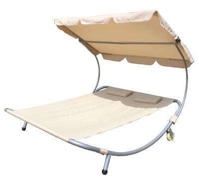 China Modern Patio Outdoor Portable Double Chaise Lounge Hammock Bed with Sun Shade and Wheels à venda