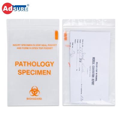 China Madication Specimen Transport Ziplock Bags With Two Pockets With Biohazard Sign / Custom PE Bio Hazard Medical Waste Bag for sale