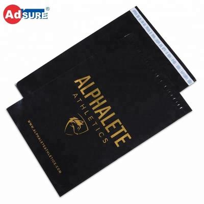 China Custom Self Adhesive Plastic POLY Courier Glossy Black Parcel Bags Poly Mailers With Gold Printing for sale