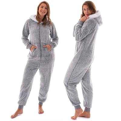 China Anti-pilling Adult One Piece Pajamas For Women Fuzzy And Soft Teddy Flannel Pajamas for sale