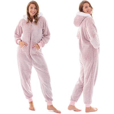 China Fleece Hooded Teddy One-Piece Jumpsuit Pajamas Sherpa Anti-pilling Women Kids Romper One-Piece Pajamas for sale