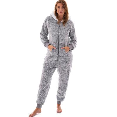 China One Piece Teddy Fleece Womens Jumpsuit Sleepwear Anti-pilling Adult One Piece Pajamas for sale