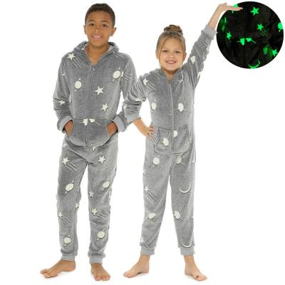 China Kids Baby Pajamas Zipper Thermal Adult Flannel Glow In The Dark One Piece Sleepwear Halloween Costume Homewear for sale