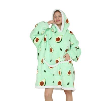 China Anti-Wrinkle Avocado Printed Hoodie Oversized Blanket Outdoor Wearable For Adult for sale