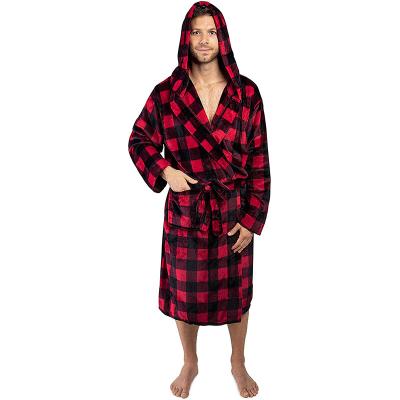 China Custom Made Mens Hooded Fleece Robe QUICK DRY With Shawl Collar Mens Bathrobe For Spa for sale