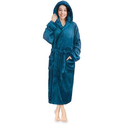 China QUICK DRY Women's Shear Hooded Long Plush Bathrobe Robe for sale