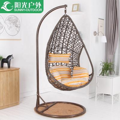 China Modern Outdoor Indoor Wicker Rattan Garden Furniture Adult Patio Swing Hanging Egg Swing Chair with Metal Stand for sale