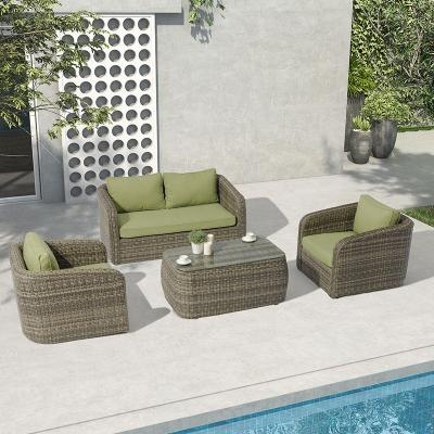 China Weather Resistant Modern Garden Sofa Set Rattan Furniture Waterproof Woven Wicker Sofa for sale