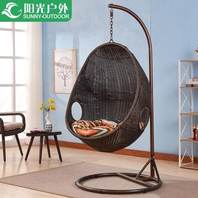 China Modern Hot Selling Rattan Wicker Double Seat Garden Egg Indoor Hanging Swing Chairs Outdoor Patio Swing Chair Factory Delivery for sale