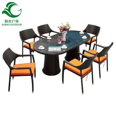 China Outdoor Weather Furniture Modern Outdoor Restaurant Garden Dining Set 6 Seater Rattan Wicker Furniture for sale