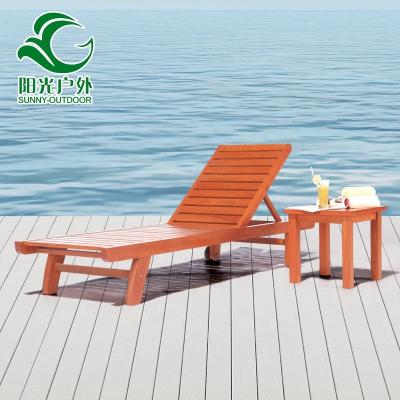 China Modern Outdoor Garden Wooden Sun Sofa With Beach Tea Table Lounger Chair for sale