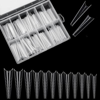 China 120pcs/Box Clear Crystal French Dual Form Nail Coffin Tips French Press On Nail Box Packing for sale