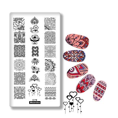 China Stainless Steel Passion Arabic Flowers Mandala Theme Nail Stamping Plate Template Nail Art Print Rectangle Template Manicure Stencils for sale