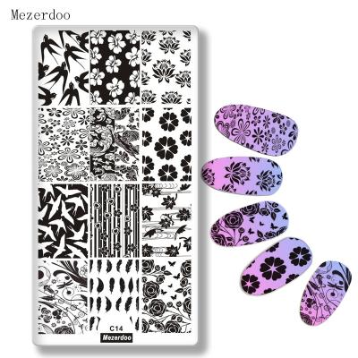 China Home or Professional Nail Salon Swallows Birds Design Rectangle Nail Stamping Plates Flower Pattern Nail Template DIY Stamp Image Plate Stamping Tool for sale