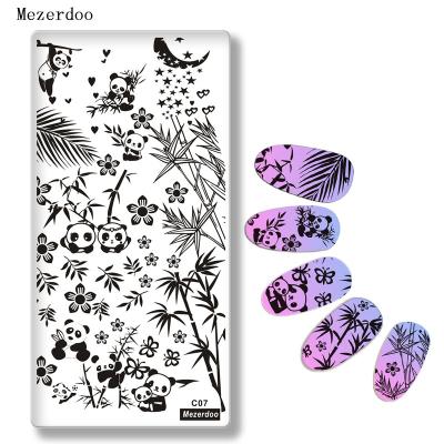 China Home or Professional Nail Salon Rectangle Nail Stamping Cute Panda Bamboo Image Plate Stamp Template Nail Stencils Manicure Nail Art Plate for sale