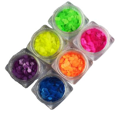 China Neon Nail Glitter Nail Art Sequins Flakes Set 6Pots 3MM Fluorescence Gel DIY Hexagon Polish Environmental Friendly Craft for sale