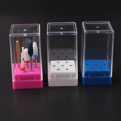 China Eco-Friendly Pro 7 Holes Nail Drill Bit Holder Show Rack Nail Art Manicure Tools Acrylic Empty Portable Blue Cover Box for sale