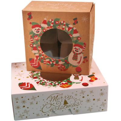 China Recyclable Brown Christmas Gift Box Digital Product Paper Packaging Santa Claus Christmas Tree Snow Dessert Box Wrapping Paper Window for sale