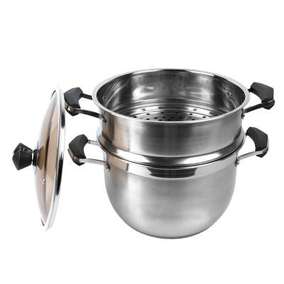 China Sustainable 24cm 26cm Stainless Steel Food Steamer Pot With 2 Tiers for sale