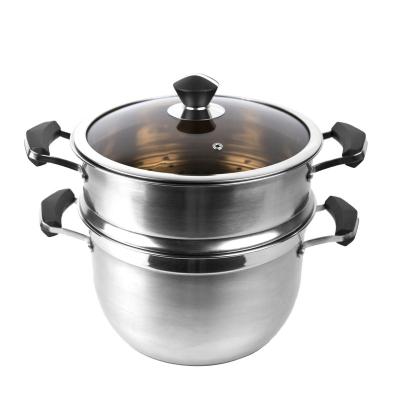 China Sustainable 24cm cookware set steam pot with glass lid for sale