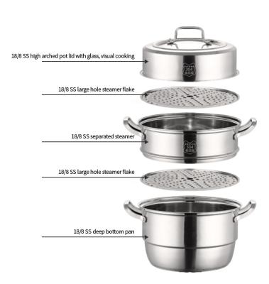 China Sustainable Double Layer Stainless Steel Seafood Dumpling Steaming Pot With Lid for sale