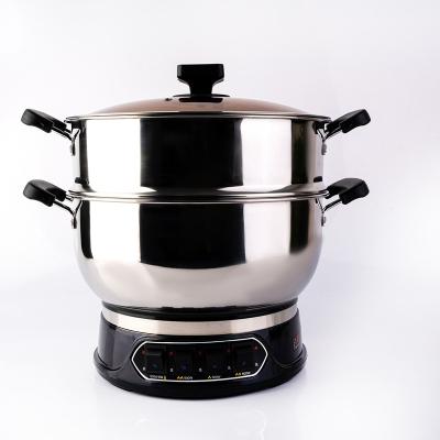 China Korea Commercial 32cm No Stick Electric Food Cooking Wok Pot Pan With Big Steamer for sale