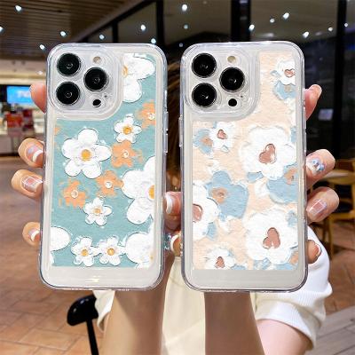 China Korean style space soft case for iphone 13 12 11 pro XR max X XS 7 8 plus mini oil painting daisy flowers cover for sale