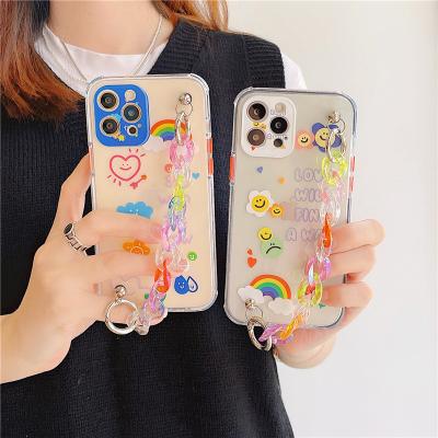 China Sweet Rainbow Smiley With Wristband Case For iphone 13 12 11 pro XR Max X XS 7 8 Plus Cute Cover for sale