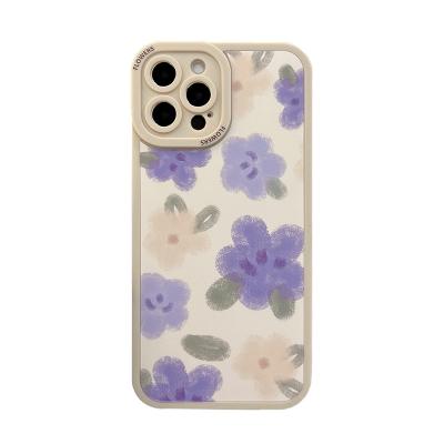 China Soft Purple Ins Flowers Case For iphone 13 12 11 Pro Max XR X XS 7 8 Plus Cute Cheap Cover for sale