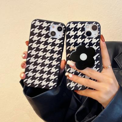 China INS Houndstooth Flower Soft Stand Case For iphone 13 12 11 pro Max XR X XS 7 8 plus cute cheap cover for sale