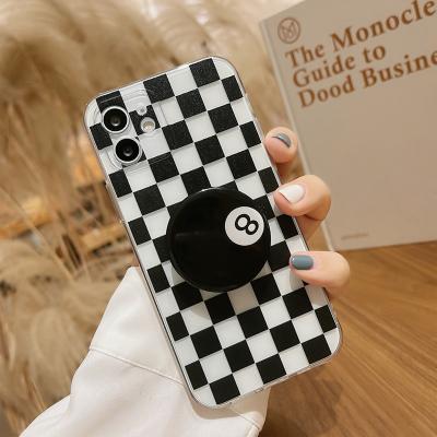 China Billiard Soft Black Black And White Bracket Transparent Case For iphone 13 12 11 pro XR Max X XS 7 8 plus cute cover device for sale