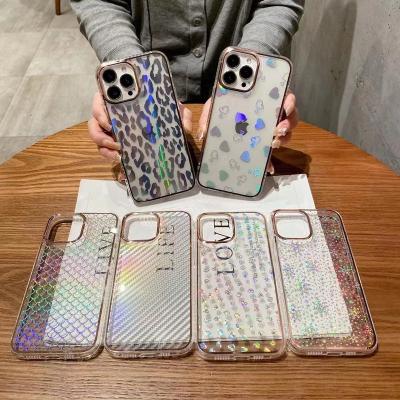 China Laser Leopard Print Snowflake Soft Electroplating Transparent Case For iphone 13 12 11 pro XR Max X XS 7 8 plus cute cover device for sale