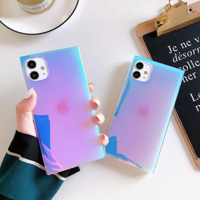 China Fashion Square Laser Purple Transparent Soft Case For iphone 13 12 11 pro Max XR X XS 7 8 plus cute cover device for sale