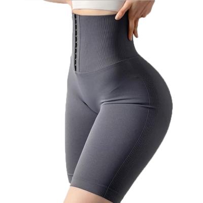 China Breathable fitness pants yoga pants for women with 5 pants high waist button summer yoga tight quick dry shapewear for sale