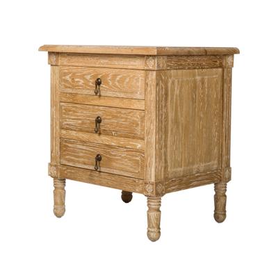 China Rustic French Oak Wood Storage Accent Nightstand Side Table with Drawers for Bedroom Bedside for sale