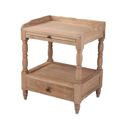 China Vintage Rustic Antique Oak Hotel Retro Bedroom Furniture Solid Wood Nightstand Bedside Stand Table With One Drawer for sale