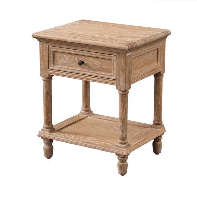 China Nordic Frency Rustic Accent Small Oak Nature Wash Solid Wood White Bedside Nightstand For Bed Rooms Side Tables for sale