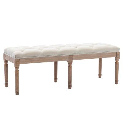 China Vintage Style Soft French Beige Bedroom Upholstery Rectangular Bedroom Upholstery Bench for sale