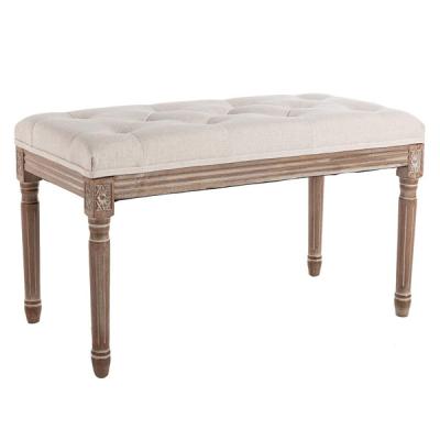 China Vintage French Beige Rectangular Bedroom Living Room Mid Century Style Upholstery Solid Wood Bench for sale